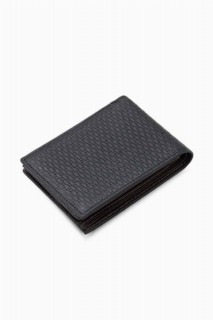 Wallet - Herrenbrieftasche aus schwarzem Leder mit Lasermuster 100346254 - Turkey