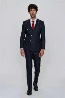 Men Clothing - بدلة كاريرا مبطنة نحيفة مزدوجة الصدر للرجال أزرق كحلي 100351006 - Turkey