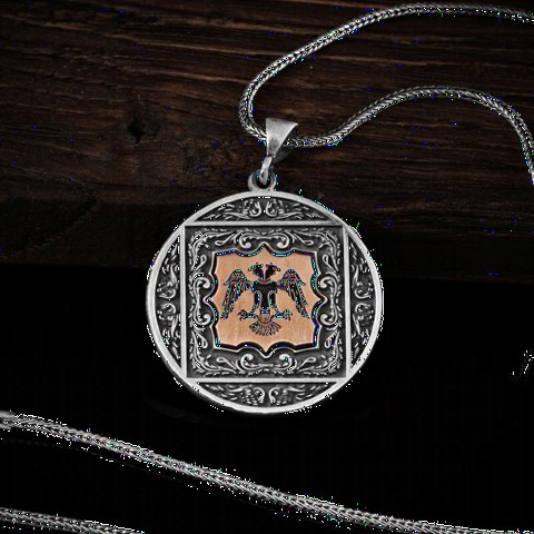 Necklace - Double Headed Eagle Silver Necklace 100350135 - Turkey