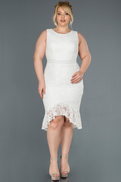 Plus Size - Abiyefon Short Guipure Plus Size Evening Dress 100295360 - Turkey