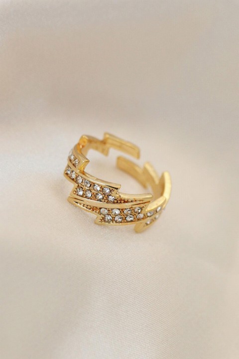 Rings - Adjustable Gold Color Metal Zircon Stone Zigzag Ring 100319271 - Turkey