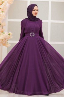 Evening & Party Dresses - فستان سهرة حجاب بنفسجي 100338113 - Turkey