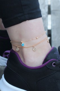 Anklet - Minimal Tugra Detail Double Chain Anklet 100320028 - Turkey