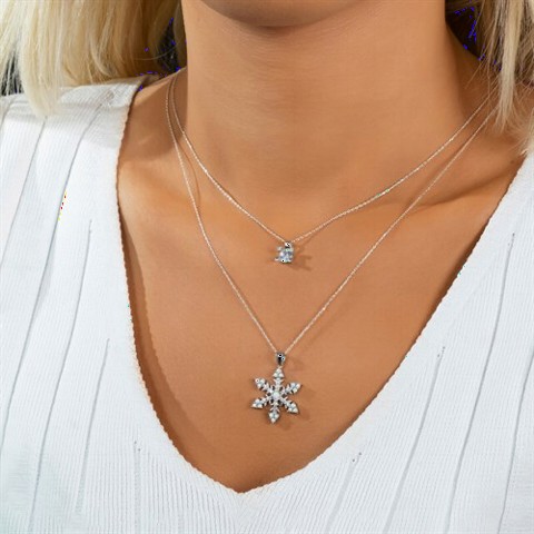 Solitaire Detailed Opal Snowflake Silver Necklace 100350099