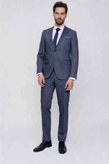 Suit - Men's Navy Blue Venus Patterned Slim Fit Slim Fit 6 Drop Suit 100350700 - Turkey