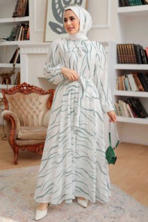 Woman Clothing - Mandelgrünes Hijab-Kleid 100341451 - Turkey