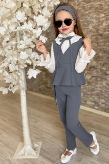 Kids - Girl's Lace Collar Vest Smoked Bottom Top Set 100326980 - Turkey