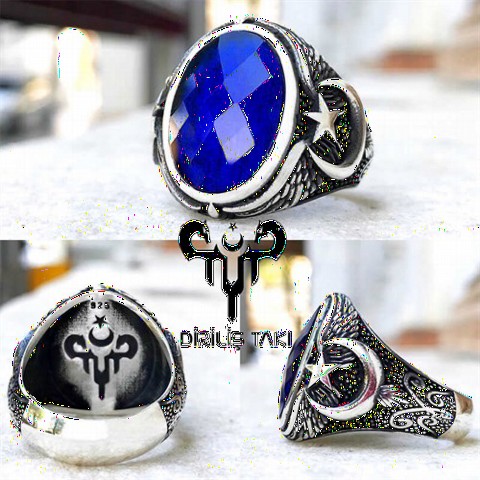 Zircon Stone Rings - Cut Zircon Stone Edge Moon Star Sterling Silver Men's Ring 100349218 - Turkey