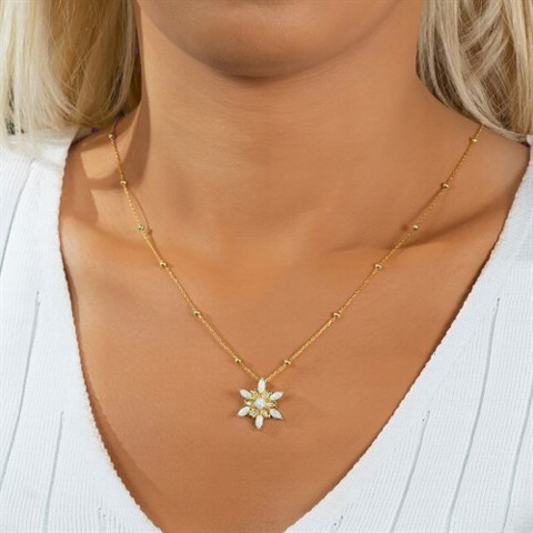 Wind Flower Model Bulk Opal Silver Necklace Gold 100350083