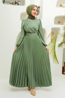 Evening & Party Dresses - Almond Green Hijab Evening Dress 100340216 - Turkey