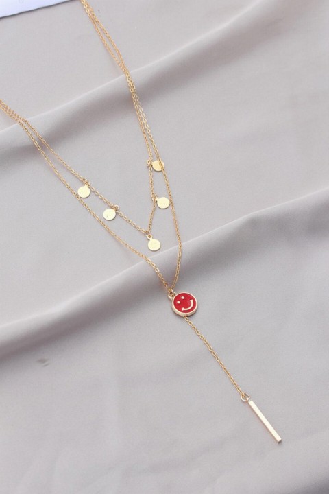 New Season Red Emoji Detailed Gold Chain Necklace 100318987