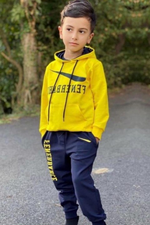 Boys - Boy FB Fan Hooded Yellow Tracksuit 100327088 - Turkey