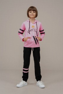 Young Girl's Letter and Stripe Detailed Tracksuit Set 100352526