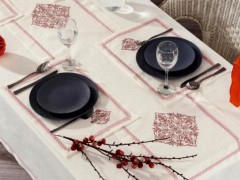 Dowry Products - Adenya Embroidered Linen A. Service Table Cloth Set 14 Pieces Powder 100330263 - Turkey