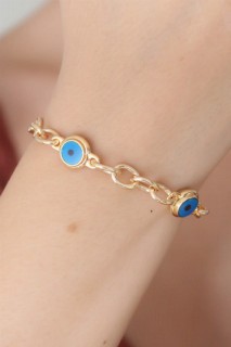 Woman - Gold Color Evil Eye Beads Figure Women Bracelet 100328008 - Turkey