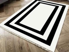 Carpet - سجادة مخملية مطبوعة رقمية بقاعدة مقاومة للانزلاق أبيض هندسي 150x220 سم 100260394 - Turkey