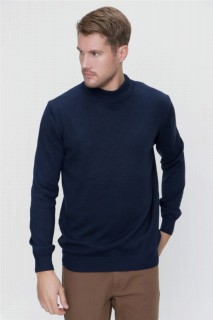 Knitwear - Men's Marine Dynamic Fit Comfortable Cut Basic Half Turtleneck Knitwear Sweater 100345137 - Turkey