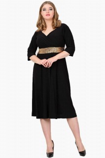 Evening Cloths - Plus Size Sequined Evening Dress Gold 100276013 - Turkey