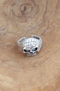 Men - Skull Pattern Adjustable Silver Color Men's Ring 100327461 - Turkey