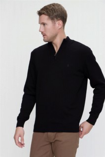Men's Black Crew Neck Cotton Knitwear Sweater 100345123