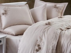 Trace Embroidered Cotton Satin Double Duvet Cover Set White 100331435