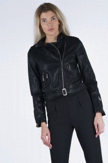 Outwear - Women's Waist Belt Leather Jacket 100326237 - Turkey