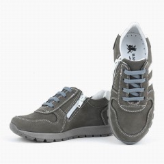 Genuine Leather Grey Zippered Sport Shoes Sneakers 100278853
