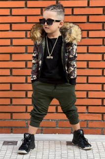 Boys Mix Color Hooded Fur White Coat 100328660