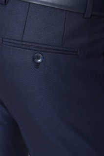 Men Navy Blue Basic Jacquard Slim Fit Slim Fit Trousers 100351302