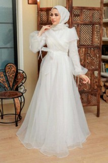 Wedding & Evening - Ecru Hijab Abendkleid 100341598 - Turkey