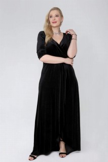 Plus Size - Plus Size Velvet Long Evening Dress 100276665 - Turkey