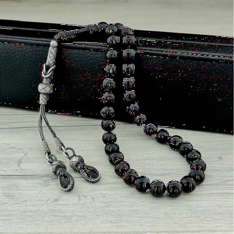 Rosary - مسبحة من قزاز فضية مزينة بشراشيب سوداء اللون عنبر النار 100350419 - Turkey