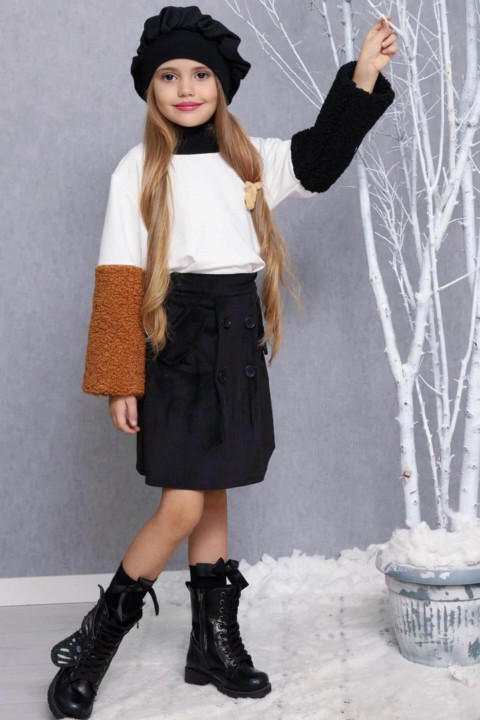 Girl's Hat & Sleeves Brown Wool Velvet Skirt Suit 100327137