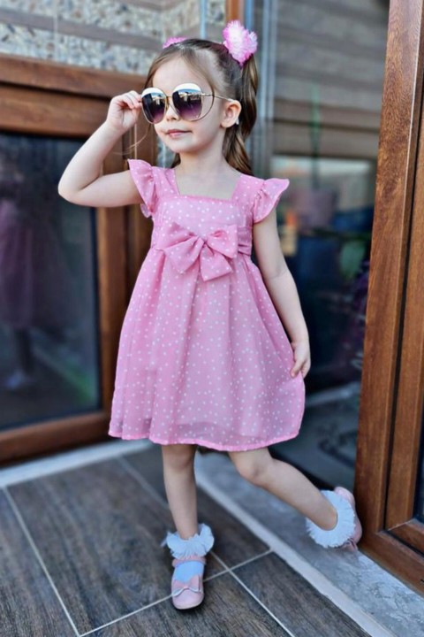 Girls Ruffle Sleeve Polka Dot Pink Dress 100328326