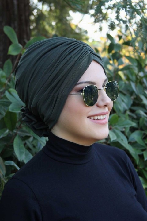 Woman Bonnet & Turban - Rose Bonnet-Kaki - Turkey
