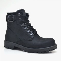 Boots - Schwarze Stiefel aus echtem Leder mit Reißverschluss und Fell für Kinder 100278644 - Turkey