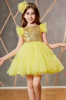 Evening Dress - Girl's New Volo Tulle Pulpette Yellow Evening Dress 100327101 - Turkey