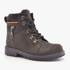 Boy Shoes - Minator Genuine Leather Zipped Children's Winter Boots 100278588 - Turkey