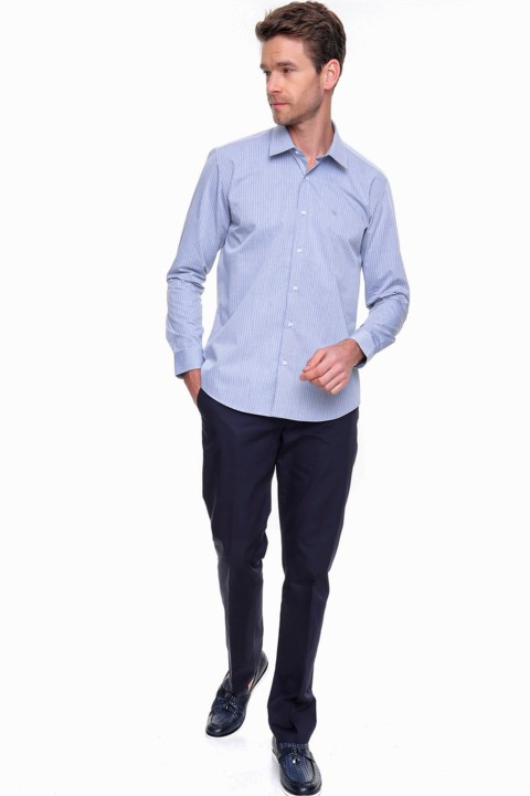 Men's Navy Blue Marida 100% Cotton Slim Fit Slim Fit Solid Collar Long Sleeve Shirt 100351202