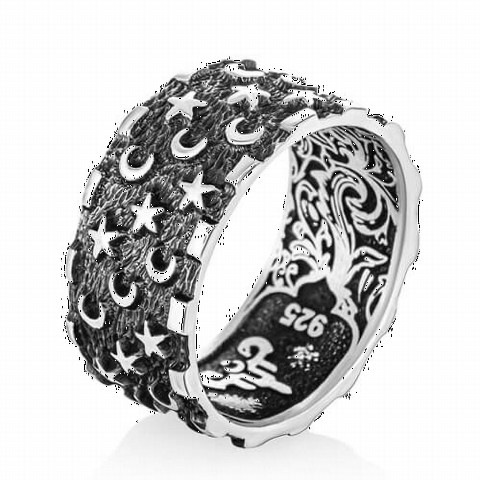 Moon Star Patterned Silver Ring 100349435