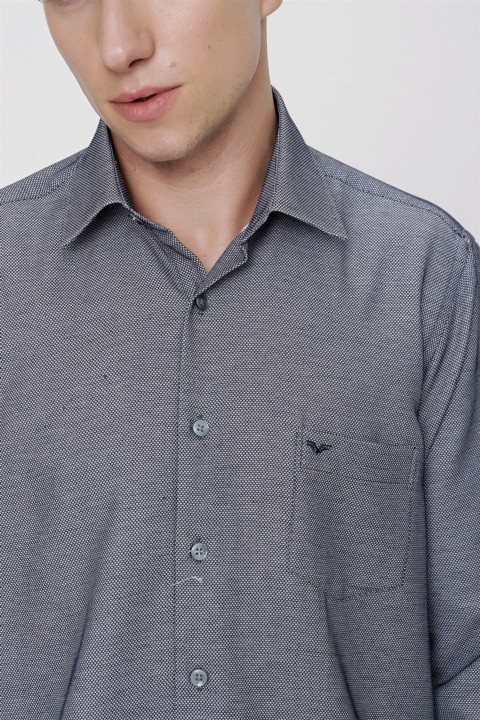 Men's Navy Blue Cotton Regular Fit Comfy Cut Solid Collar Long Sleeve Shirt 100352693