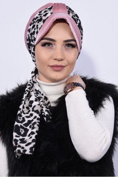Woman Bonnet & Turban - Velvet Scarf Hat Bonnet Powder Pink 100283105 - Turkey