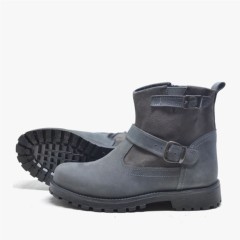 Genuine Leather Gray Buckle Ankle Zipped Boots for Teenagers 100278765