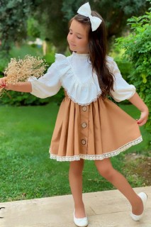 Girl's Ruffle Blouse and Skirt with Lace Embroidered Brown Loaflet Suit 100328277