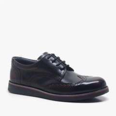 Boy Shoes - Hidra Chaussures d'école rouge bordeaux en cuir véritable pour jeunes 100278737 - Turkey