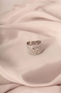 jewelry - Silver Color Metal Zircon Stone Heart Model Adjustable Women's Ring 100319455 - Turkey
