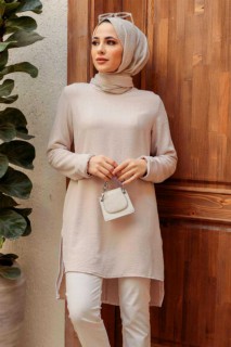 Woman Clothing - Beige Hijab Tunic 100340133 - Turkey