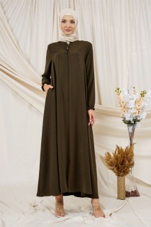 Woman Clothing - Abaya zippée grande taille pour femme 100326045 - Turkey
