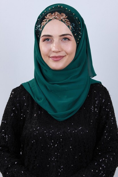 Woman Hijab & Scarf - Design Princess Shawl Emerald Green 100282899 - Turkey