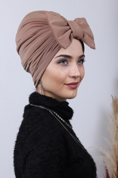 Woman Bonnet & Hijab - Bonnet bidirectionnel Tan avec nœud rempli - Turkey